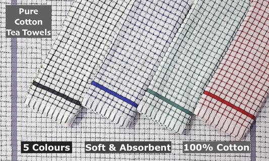 100% Cotton Terry Towelling Tea Towels | Pack of 6 | Kitchen Hand Towels Dish Cloth Super Absorbent Soft Touch