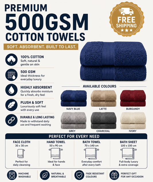 500 GSM Egyptian Cotton Luxury Towels – Super Soft Face Hand Bath Sheet