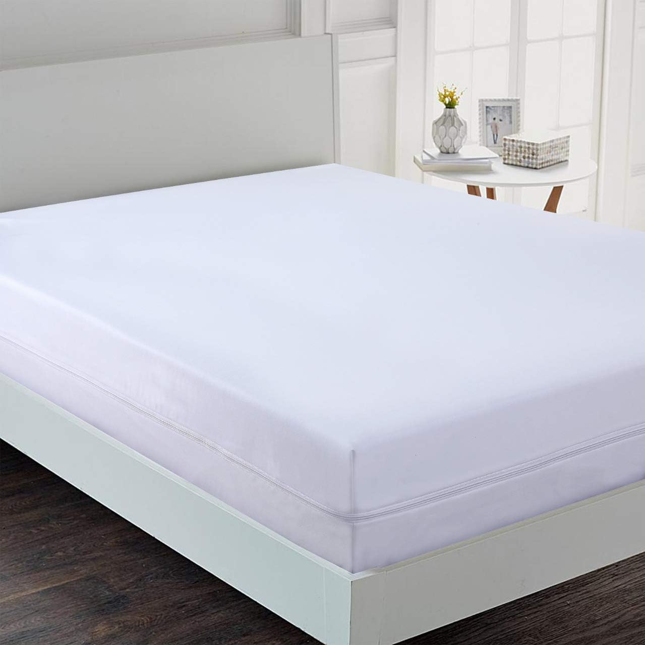 Anti allergy Bed bug full waterproof Single Zipper Mattress Total Encasement Protector cover White