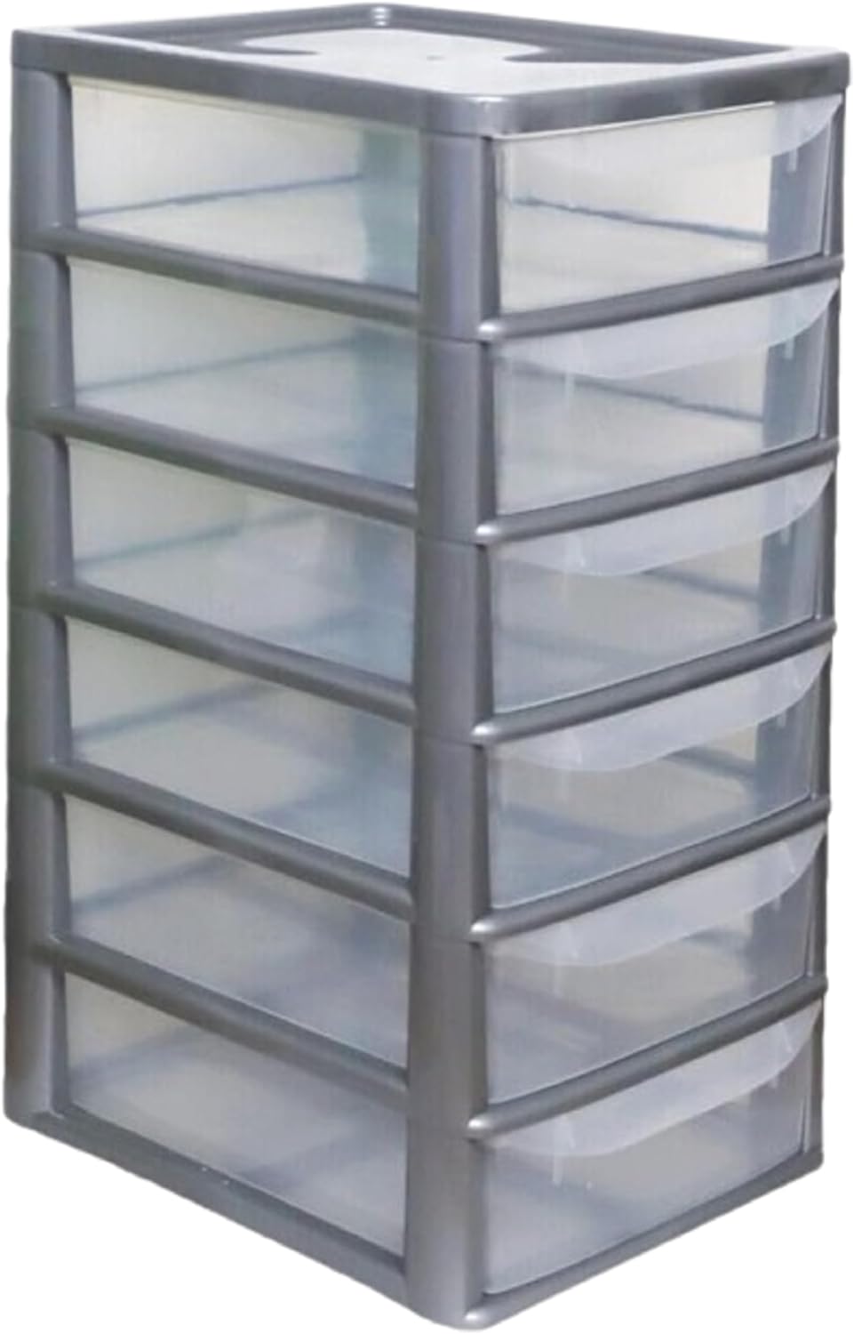 PLASTIC STORAGE DRAWERS 6 TIER A4| SMALL CLEAR BLACK & SILVER TOWER UNIT | OFFICE DESKTOP TABLETOP ORGANISER HOME SCHOOL BEDROOM LIVING ROOM | 62 cm HEIGHT, 38 cm DEPTH, 38 cm WIDTH