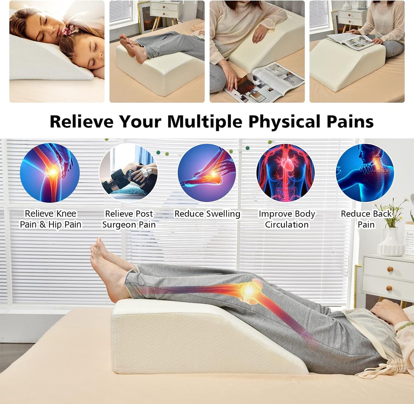 Leg Elevation Pillow, Wedge Memory Foam Support Cushion with Washable Cover, Improve Circulation & Reduce Pain, Bed Leg Rest Pillow for Post Surgery, Reading, Sleeping