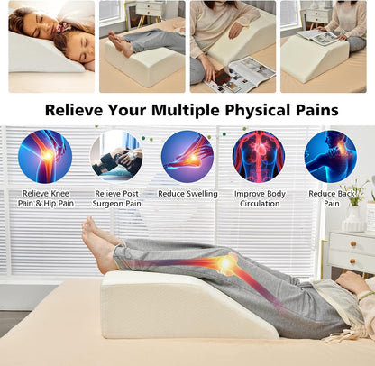 Leg Elevation Pillow, Wedge Memory Foam Support Cushion with Washable Cover, Improve Circulation & Reduce Pain, Bed Leg Rest Pillow for Post Surgery, Reading, Sleeping