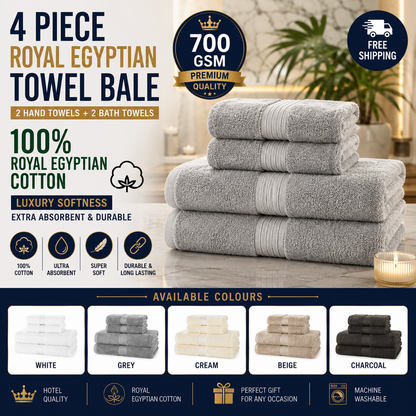 4 Piece 700 GSM Royal Egyptian Towel Bale - 2 Hand Towels, 2 Bath Towels