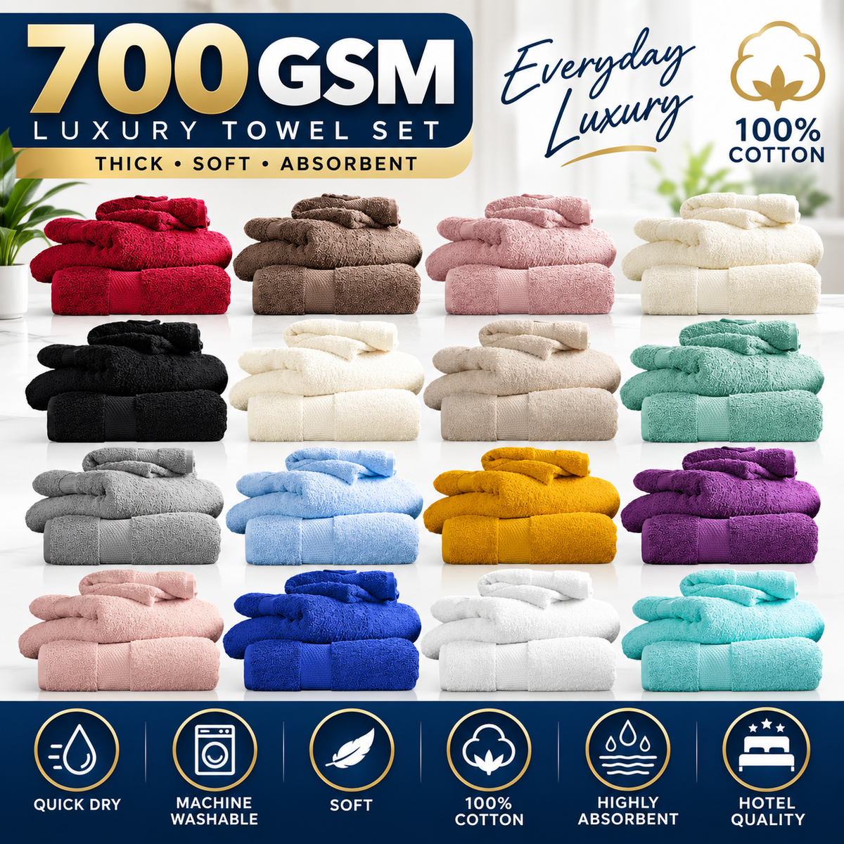 700GSM Egyptian Cotton Towels Extra Thick – Super Soft Luxury Bath Sheets