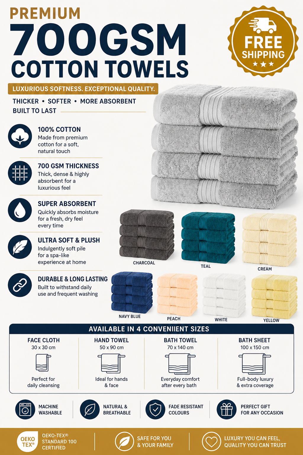 700 GSM Egyptian Cotton Luxury Towels Super Soft Face Hand Bath Sheet – UK