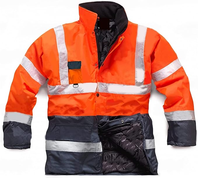 Men’s Hi Vis Safety Parka Jackets Reflective Waterproof Workwear Padded Top Security Hooded Long Coats