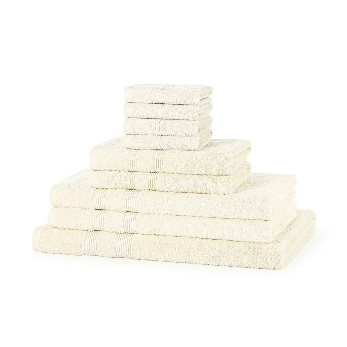 9 piece 500GSM cotton towel bale set stacked showing heavyweight thick pile and premium finish