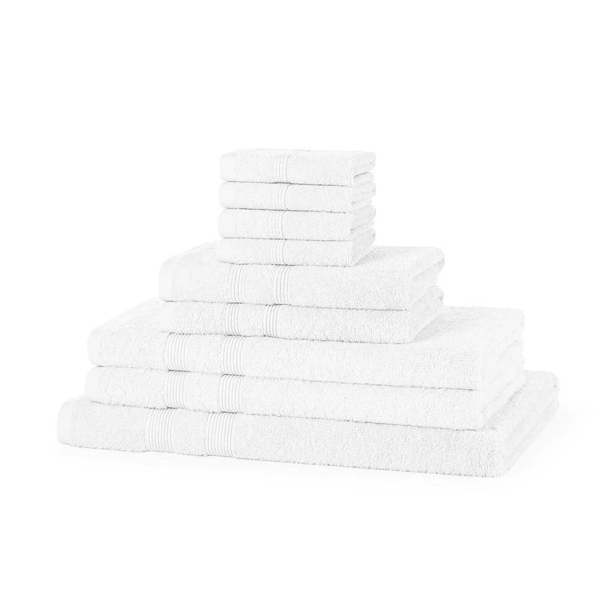 500GSM cotton 9 piece towel bale set in Cream — hand towels, bath towels, bath sheet and face cloths