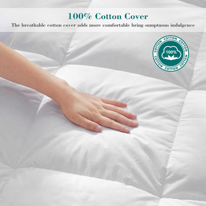 Duck Feather & Down Duvet Hotel Quality Anti-Dust mite Down Quilt Hypoallergenic Super Soft Natural Feather White Duvets, Pure Cotton Down-Proof Casing, Box Stitched