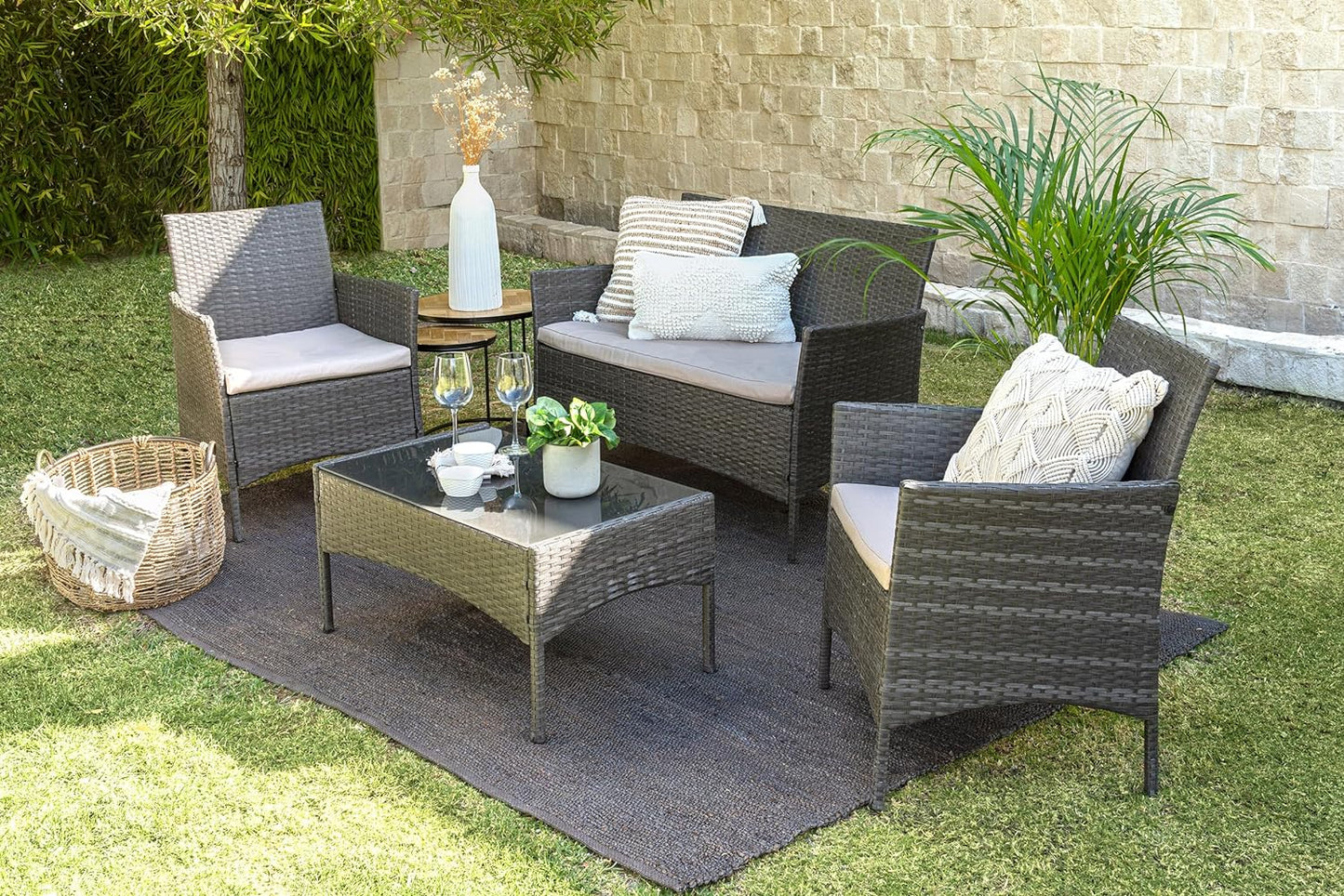 Waterproof Replacement Cushion Set for Rattan Chairs 3pc with Zipper Cover Durable, Easy Clean Seat Pads for Indoor/Outdoor Garden, Patio, Dining Room, Office Chairs & Sofas Water Repellent Polyester, Comfy Seat Pads, Replacement Bundle, Removable Cover