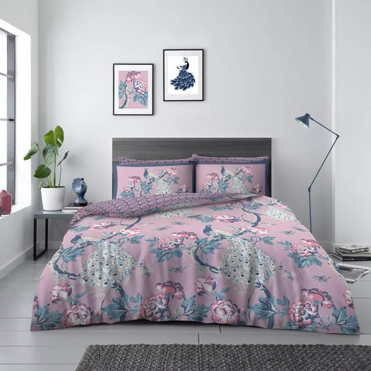 Duvet Set Alexia Bird Reversible Duvet Quilt Cover & Pillow Case Bedding Bed Set Pink Single Double King