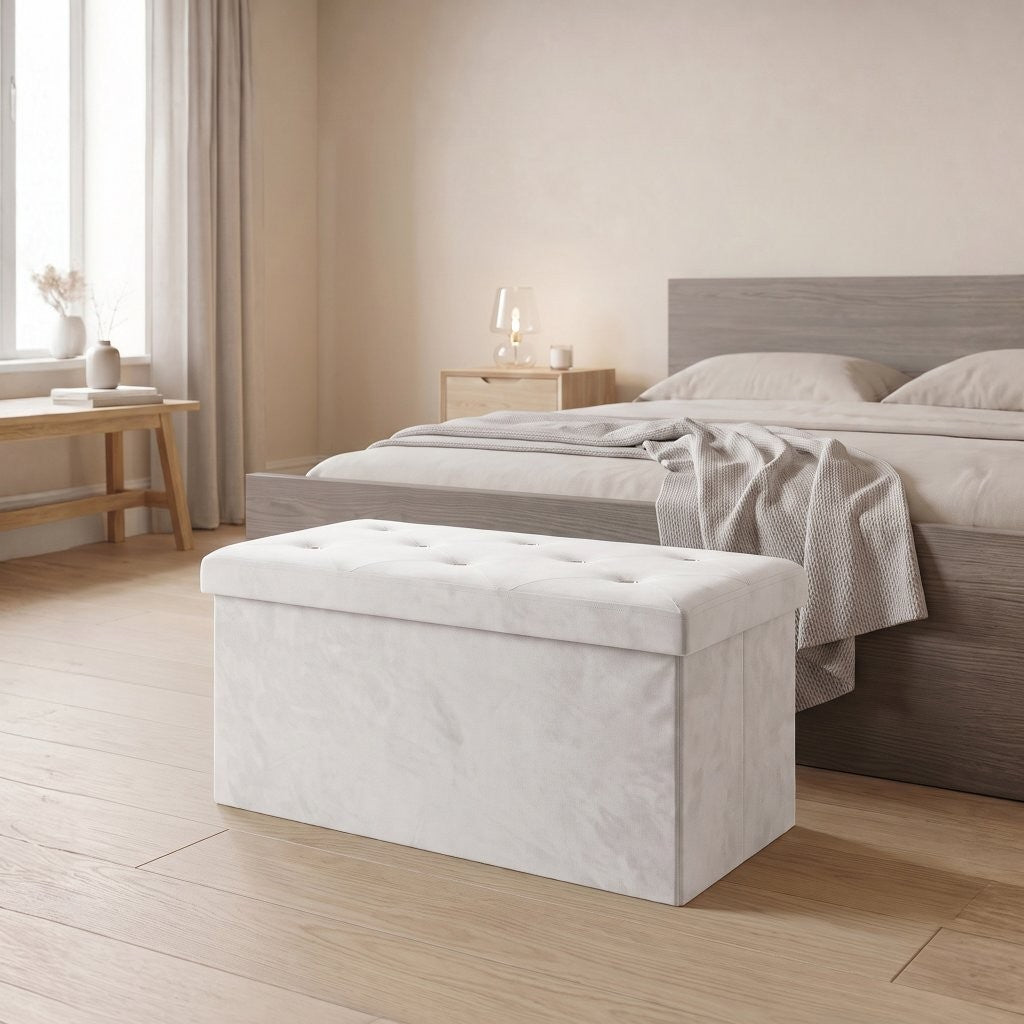 Alfredo Diamond Storage Ottoman – Velvet Folding Storage Box with Diamanté Detail | Black, Grey, Charcoal, Mink & Pink