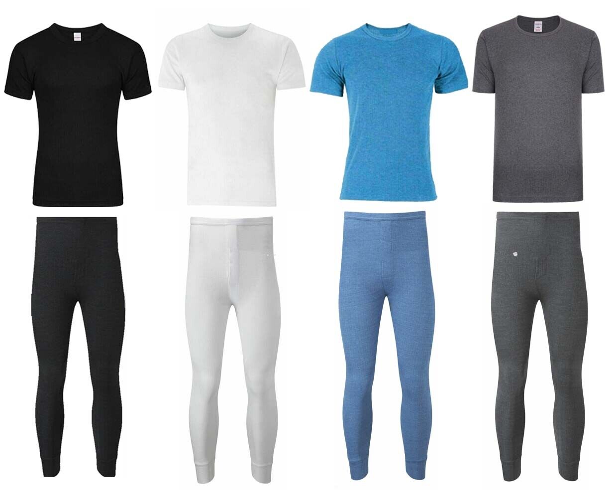 Set of Mens Thermal Half Sleeve T-Shirt Vest & Long johns Winter Underwear Warm Plain Top Base Layer