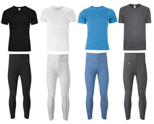 Set of Mens Thermal Half Sleeve T-Shirt Vest & Long johns Winter Underwear Warm Plain Top Base Layer