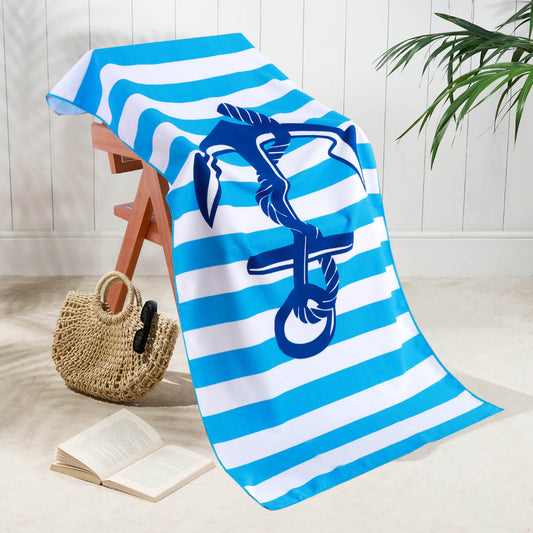 Anchor Design Microfibre Beach Towel 70x150cm nautical anchor print quick-dry sand-free lightweight