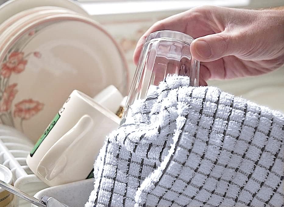 100% Cotton Terry Towelling Tea Towels | Pack of 6 | Kitchen Hand Towels Dish Cloth Super Absorbent Soft Touch