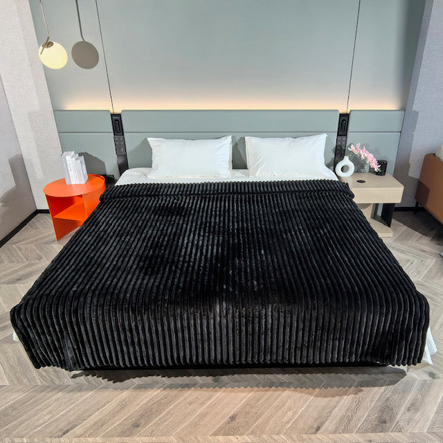 Ribbed Throws Fleece Blanket Chunky Cord Faux Fur Large Size Sofa Bed Corded