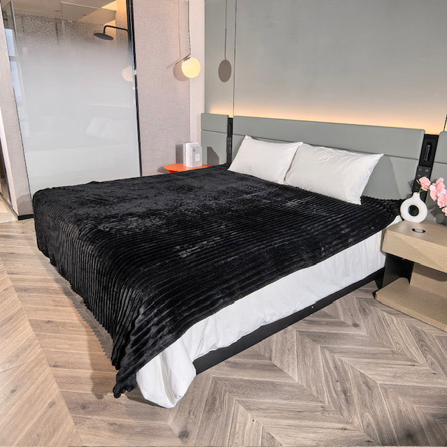 Ribbed Throws Fleece Blanket Chunky Cord Faux Fur Large Size Sofa Bed Corded