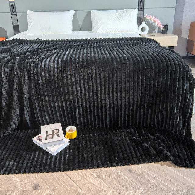 Ribbed Throws Fleece Blanket Chunky Cord Faux Fur Large Size Sofa Bed Corded