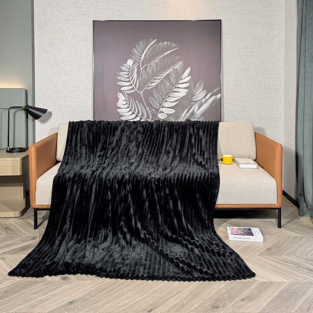 Ribbed Throws Fleece Blanket Chunky Cord Faux Fur Large Size Sofa Bed Corded