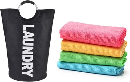 90L Large Collapsible Laundry Basket with Handles Large Washing Laundry Hamper Foldable Wash Bin Waterproof Clothes Bag Storage Bucket (6 Colors) for Bedroom & Bathroom