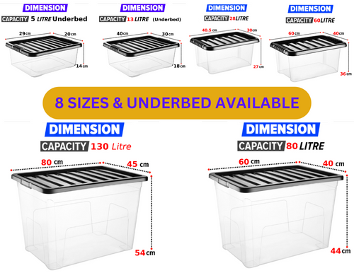 Plastic Storage Boxes Clear Box with Lid Office Stackable Containers 28L
