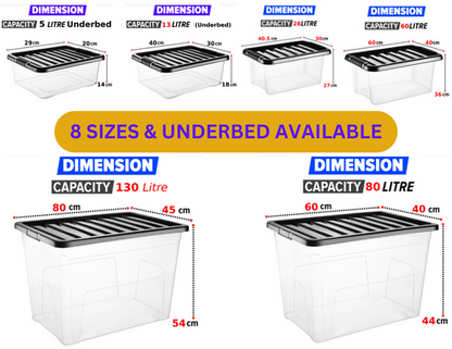 Plastic Storage Boxes Clear Box with Lid Office Stackable Containers 28L