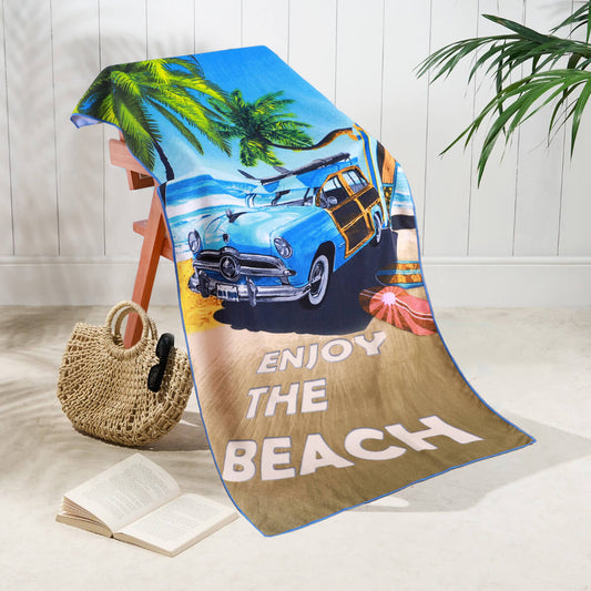 Car Beach Design Microfibre Beach Towel 70x150cm colourful cartoon car print quick-dry sand-free kids