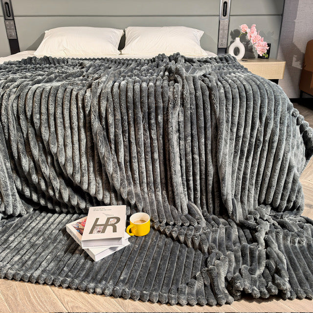 Ribbed Throws Fleece Blanket Chunky Cord Faux Fur Large Size Sofa Bed Corded