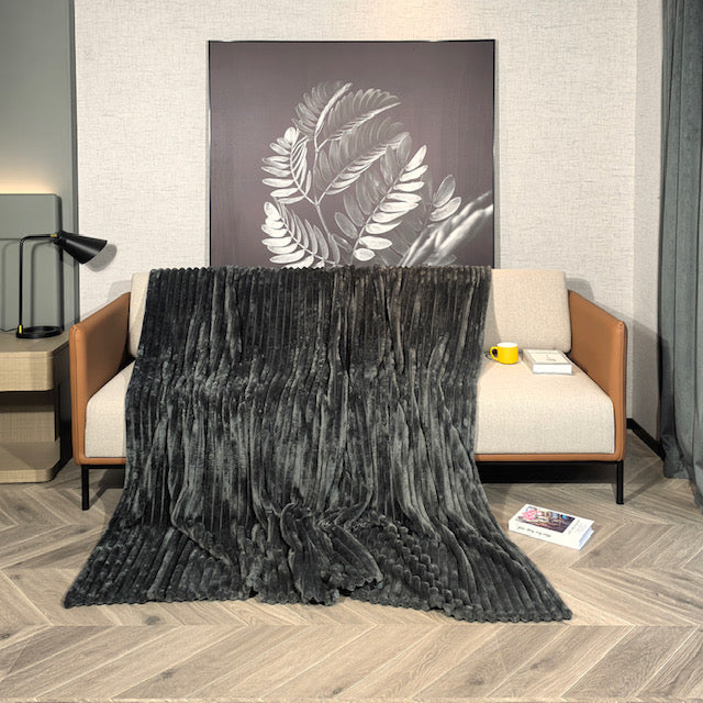 Ribbed Throws Fleece Blanket Chunky Cord Faux Fur Large Size Sofa Bed Corded