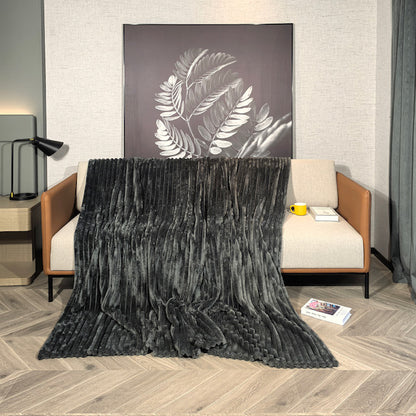 Ribbed Throws Fleece Blanket Chunky Cord Faux Fur Large Size Sofa Bed Corded