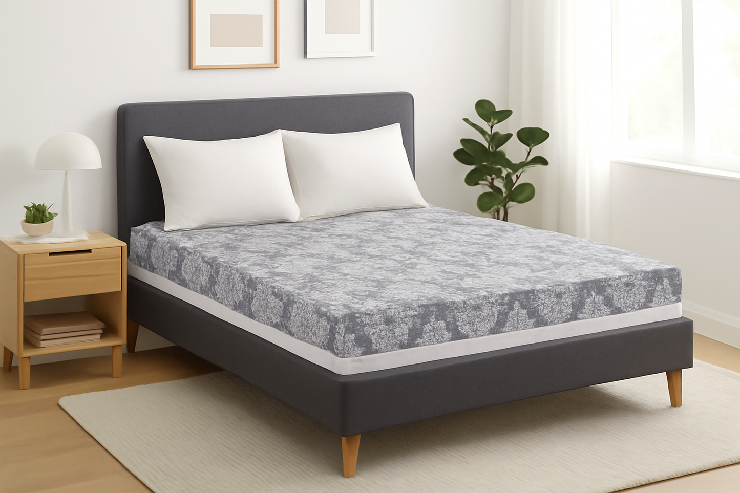 Zipped Mattress Protector Cover Double King Size – Bed Bug Proof Floral Print Mattress Encasement – Breathable Waterproof Dustproof Anti-Allergy Total Enclosure for Full Protection