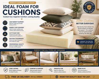 High Density Upholstery Foam Sheet Cut to Any Size Cushions Seat Pads Sofa
