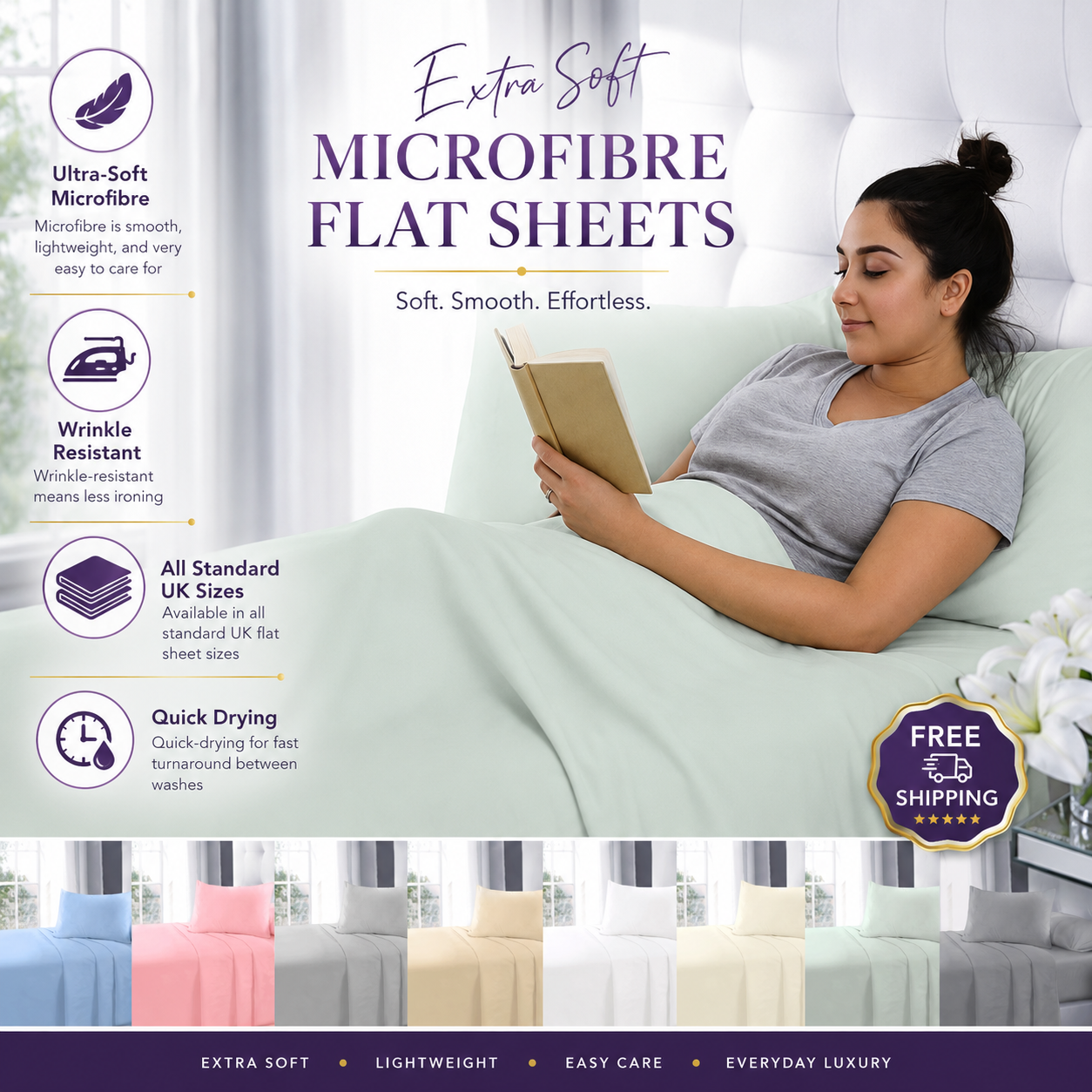 Ultra Soft Flat Sheet Microfibre – Bed Sheet Single Double King Super King