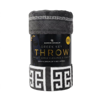 Lexicon Greek Key Throw – Luxury Sherpa Fleece Blanket | Grey, Natural, Charcoal & Black