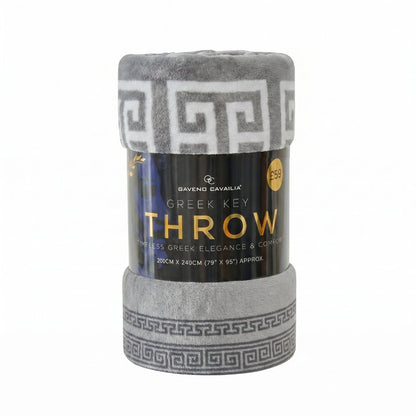 Lexicon Greek Key Throw – Luxury Sherpa Fleece Blanket | Grey, Natural, Charcoal & Black