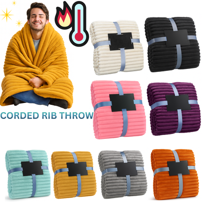 Chunky Cord Ribbed Throw Over Fleece Cosy Warm Soft Large Sofa Bed Sette Blanket
