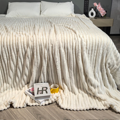 Ribbed Throws Fleece Blanket Chunky Cord Faux Fur Large Size Sofa Bed Corded