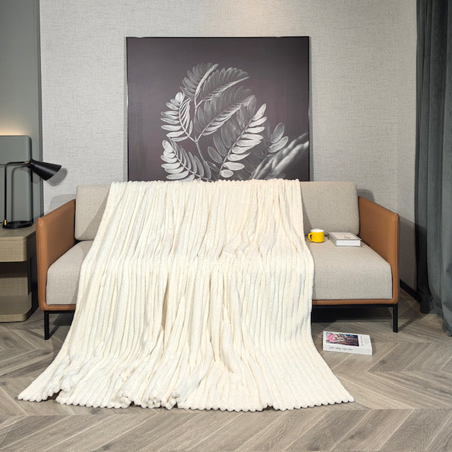 Ribbed Throws Fleece Blanket Chunky Cord Faux Fur Large Size Sofa Bed Corded