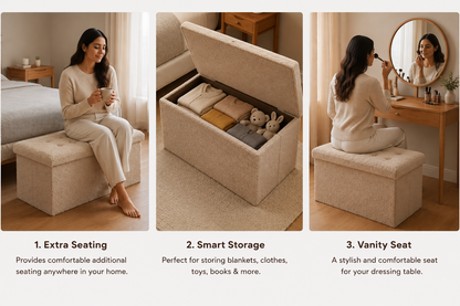 Ottoman Storage Toy Box Teddy Boucle Bench Seat Folding Footstool Chest Large XL