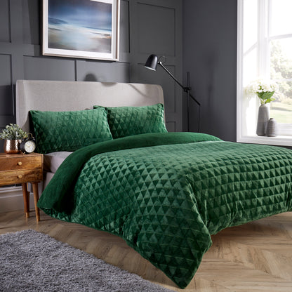 Reversible Teddy Fleece Duvet Cover - Super Soft Diamond Geo Duvet Cover Set with Pillow Cases