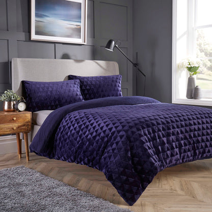 Reversible Teddy Fleece Duvet Cover - Super Soft Diamond Geo Duvet Cover Set with Pillow Cases