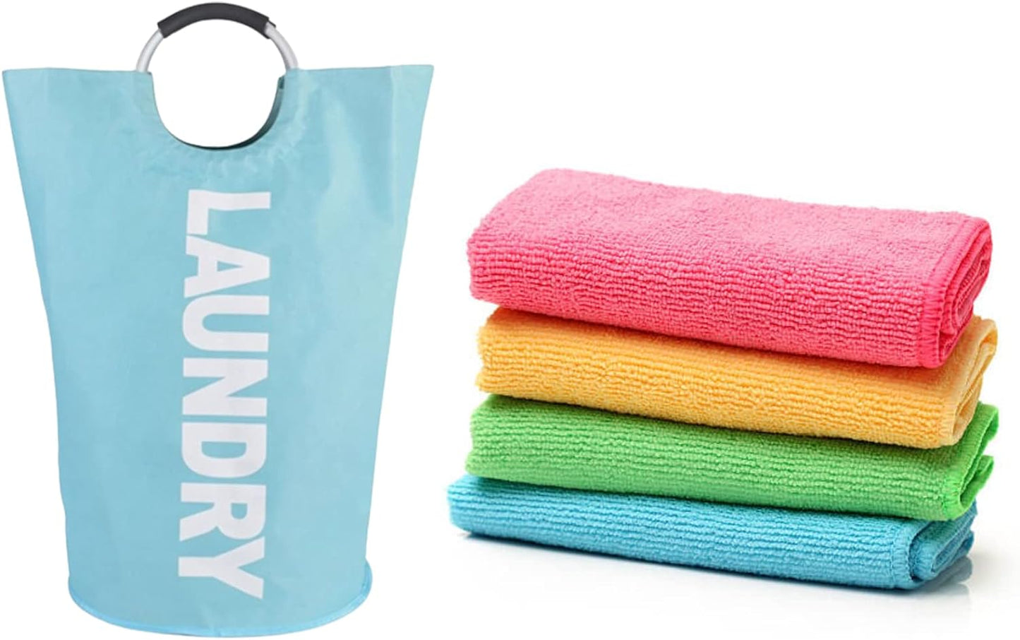 90L Large Collapsible Laundry Basket with Handles Large Washing Laundry Hamper Foldable Wash Bin Waterproof Clothes Bag Storage Bucket (6 Colors) for Bedroom & Bathroom