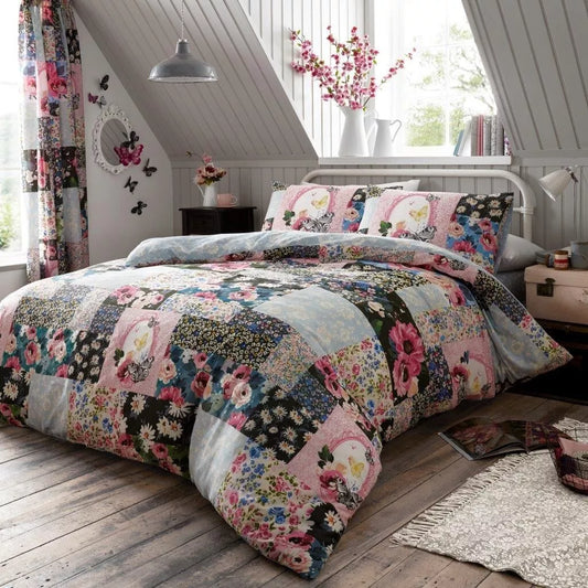 Ellis Duvet Quilt Cover & Pillow Case Bedding Set Floral Butterfly Pink Yellow