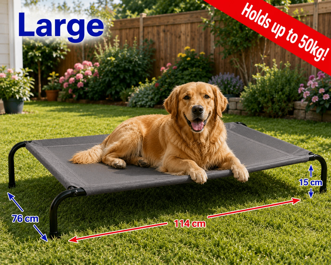 Large elevated dog bed 114 x 76 x 15 cm – holds up to 50kg – Nimora Home