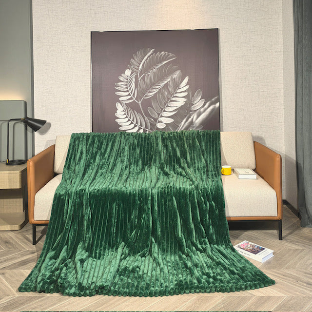 Ribbed Throws Fleece Blanket Chunky Cord Faux Fur Large Size Sofa Bed Corded