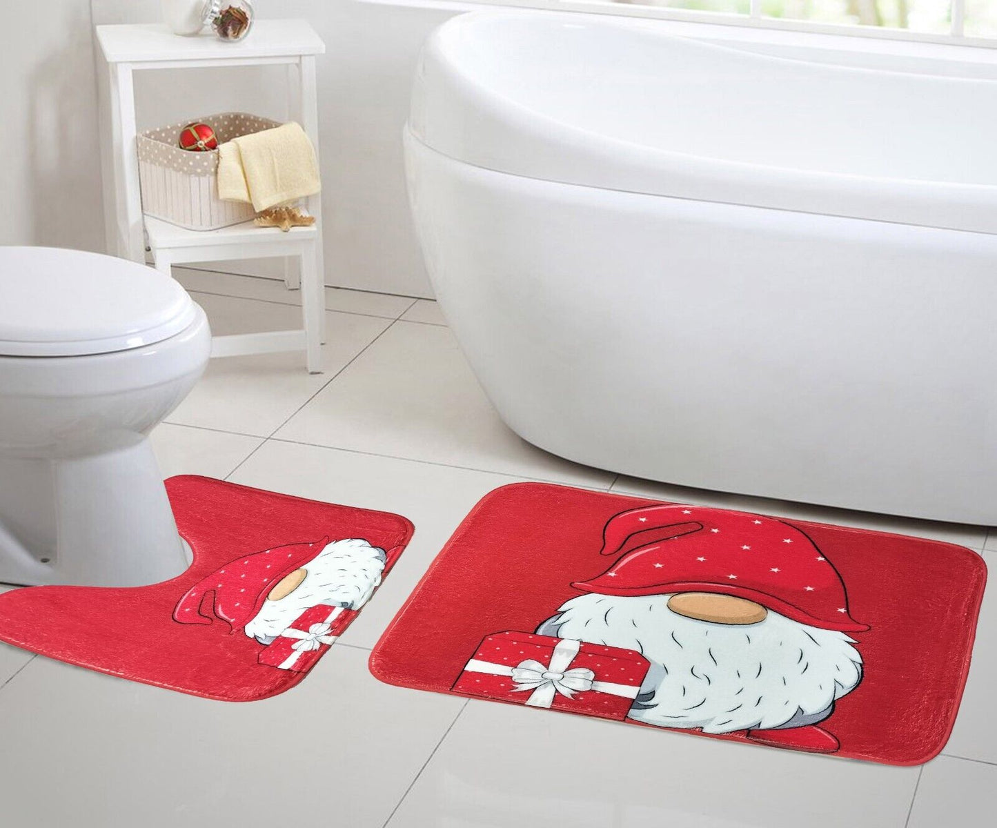 New Christmas Festive Pattern Memory Foam 2 Pieces Bath Mat and Pedestal Mat Set Anti Slip Extra Absorbent Super Soft Regular Size