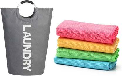 90L Large Collapsible Laundry Basket with Handles Large Washing Laundry Hamper Foldable Wash Bin Waterproof Clothes Bag Storage Bucket (6 Colors) for Bedroom & Bathroom