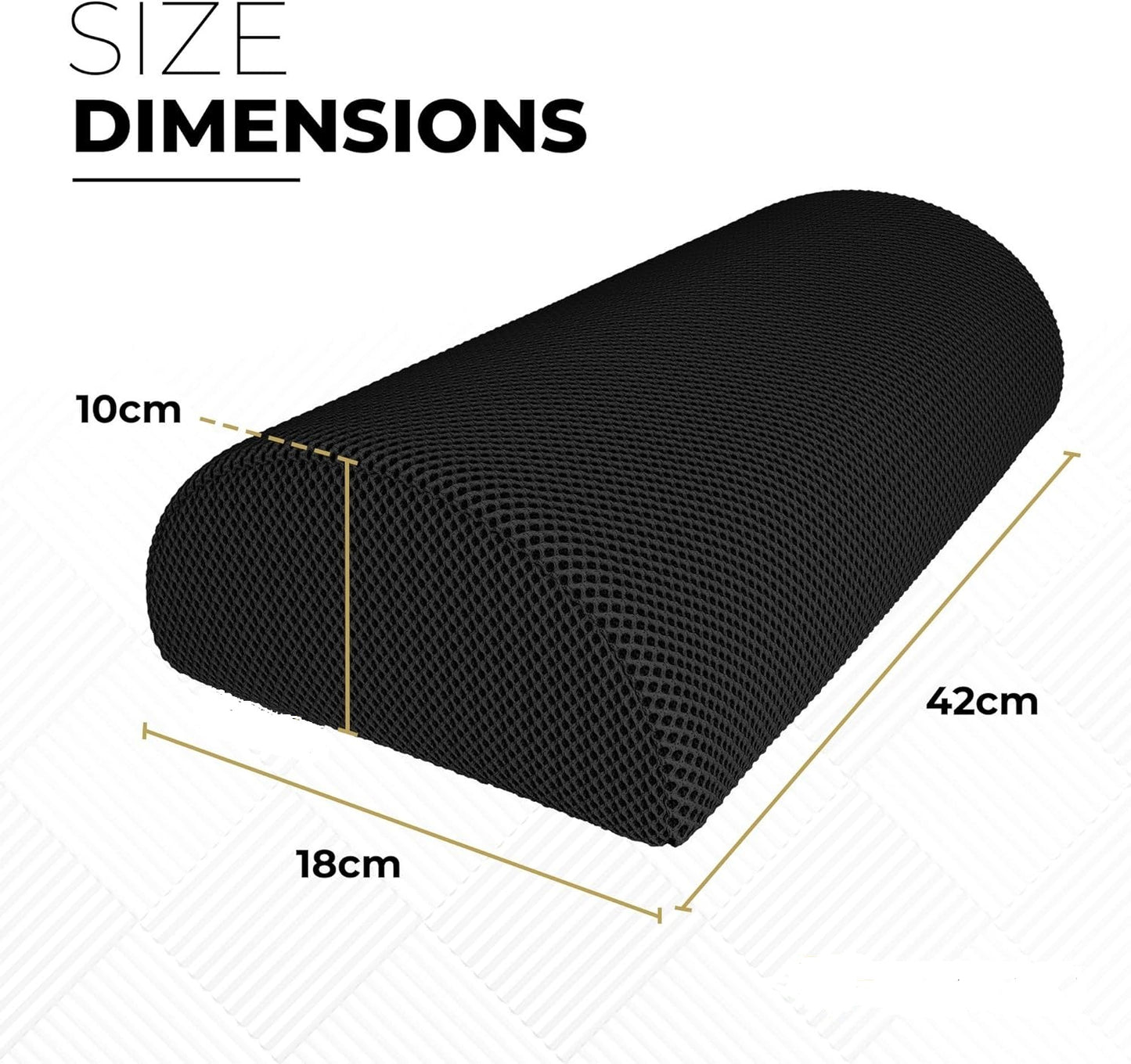 Half Moon Memory Foam Cushion Pillow - Half Moon Pillow - Bolster Pillow Cushion - Lumbar Support Cushion – Use For Neck, Lower Back, Knees, Legs, Feet Virtually Any Position - Black