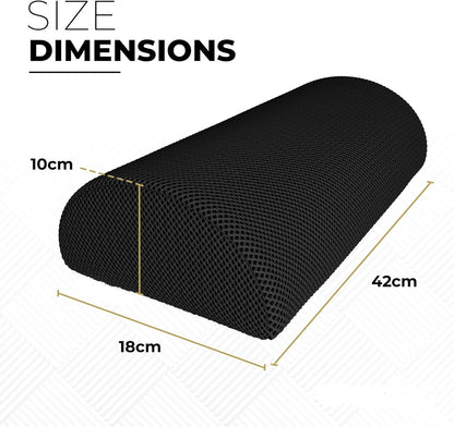 Half Moon Memory Foam Cushion Pillow - Half Moon Pillow - Bolster Pillow Cushion - Lumbar Support Cushion – Use For Neck, Lower Back, Knees, Legs, Feet Virtually Any Position - Black